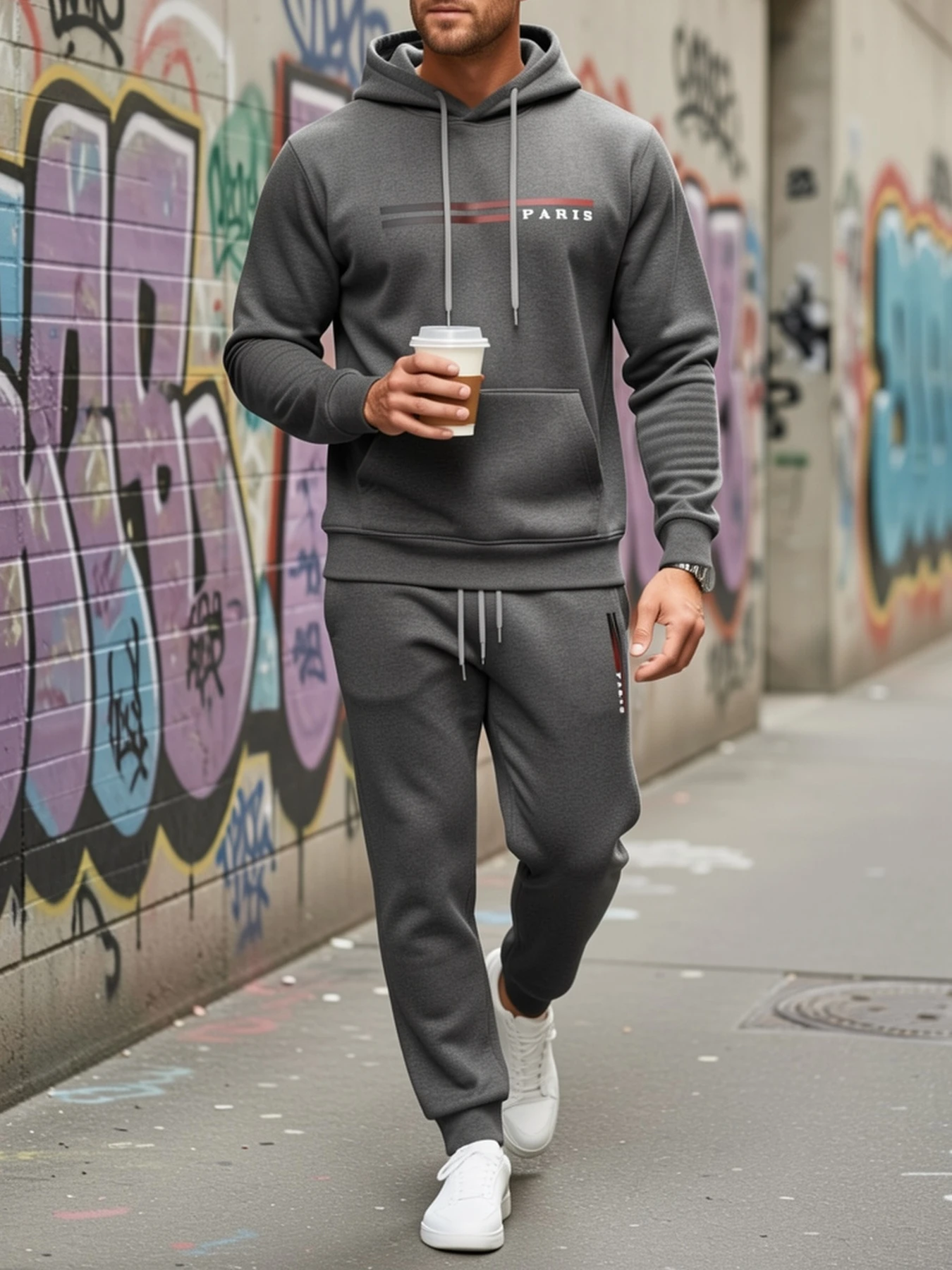 Paris Fashion Men - Felpa con cappuccio e pantaloni sportivi