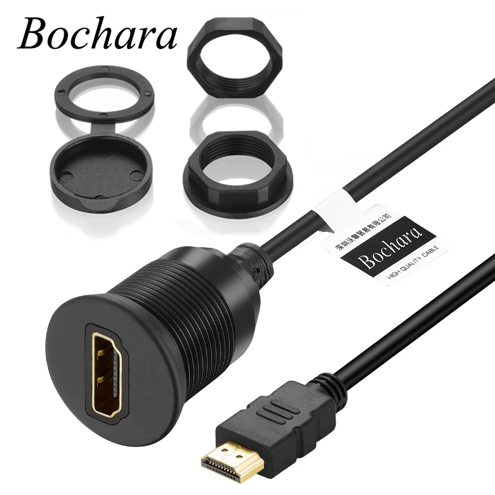 Bochara HDMI-Compatible Dashboard Extension Cable Male to Female 4K x 2K Flush Mount Panel Cable For Car Motorcycle