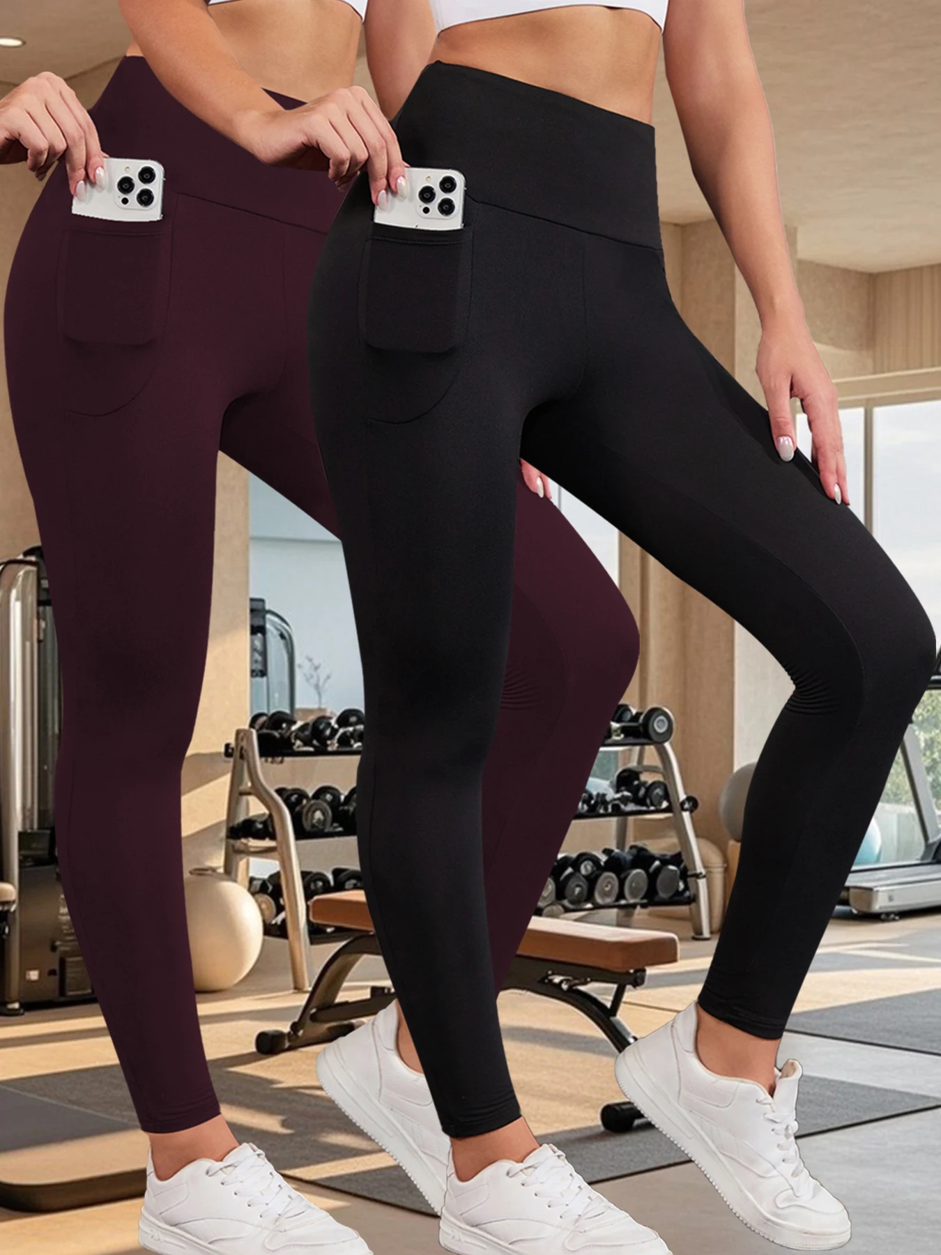 

2 Pack Super Soft Sports Leggings With Pockets For Women High Waisted Workout Yoga Running Tight Pants Push Up Gym Fitness