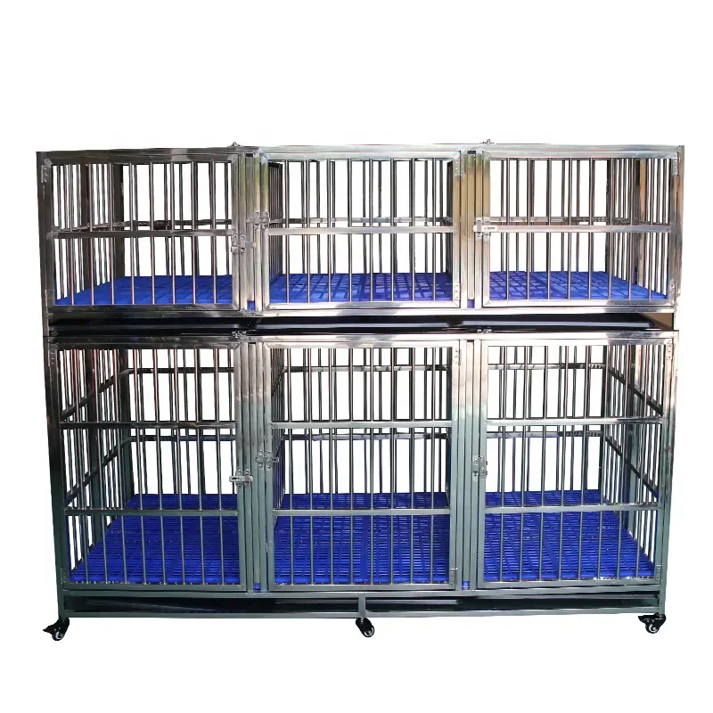 Factory Cutsomize Wholesale Strong Stainless Steel Material 3 Layers 9 Door Folding Big Pet Dog Cage With Wheels