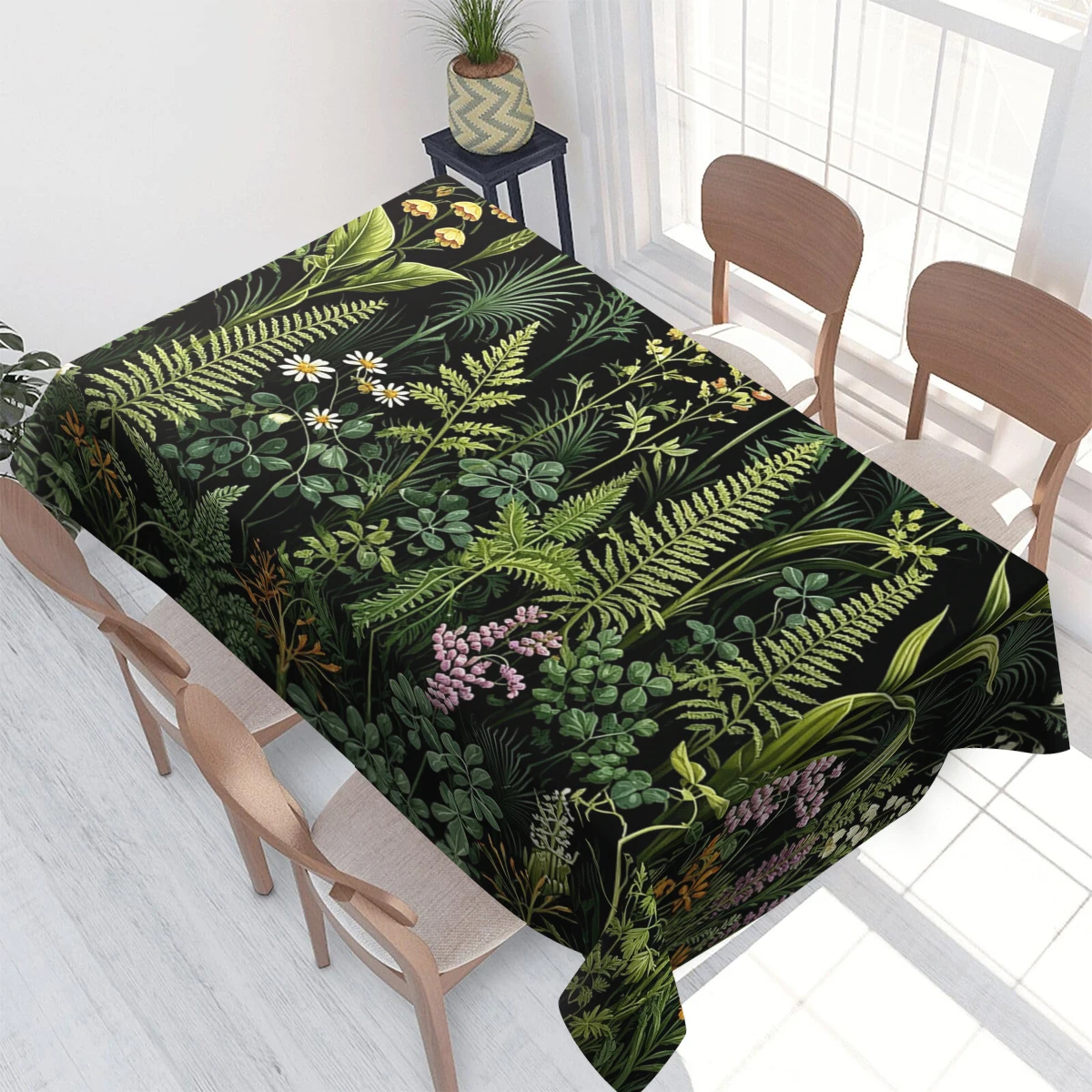 Artistic Marble Floral Pattern Polyester Tablecloth - Decorative Dining Table Cover, Stylish Home Party Table Decoration