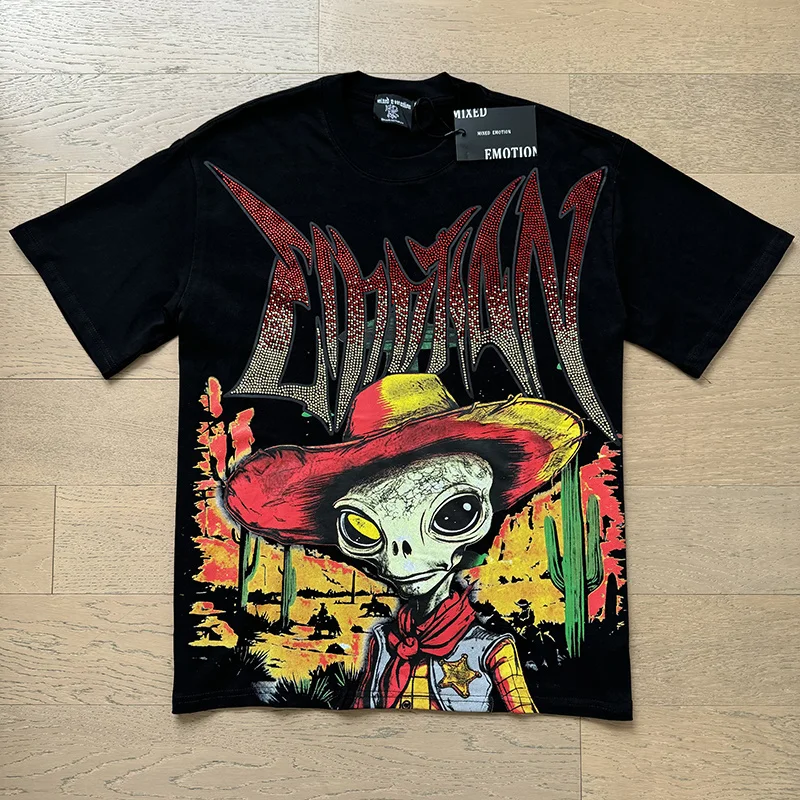 

2025ss MIXED EMOTION Alien T-shirt Men Women Hot Diamonds Top Tees