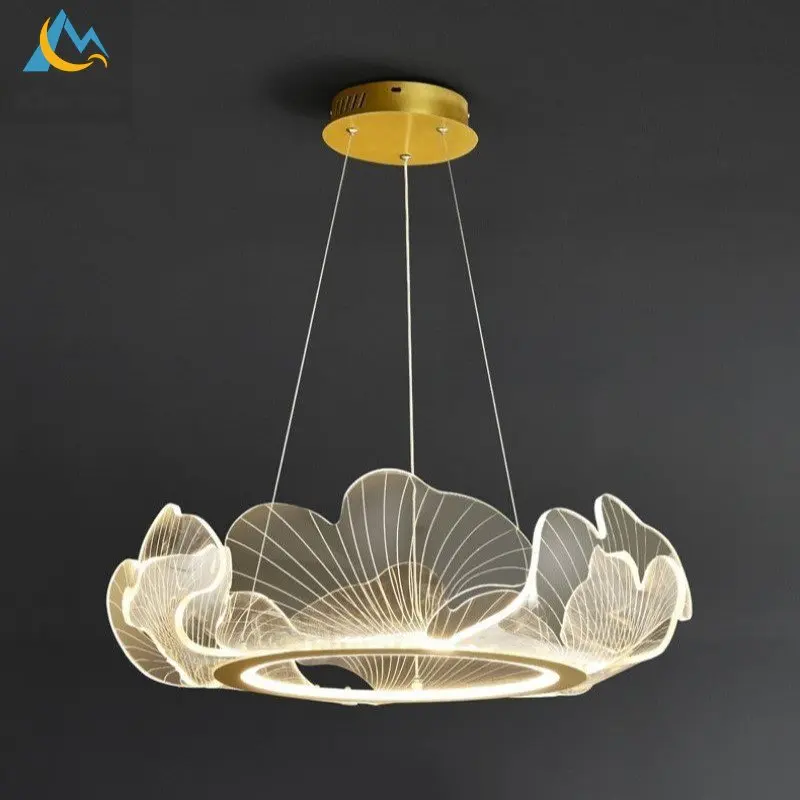 

Modern Simple Highlight Acrylic LED Chandelier Dining Room Bedroom Pendant Light Study Living Room Decor Lotus Leaf Pendant Lamp