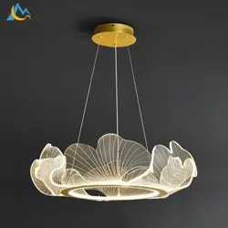 Nordic Modern Highlight Acrylic LED Chandelier Dining Room Bedroom Pendant Light Study Living Room Decor Lotus Leaf Pendant Lamp