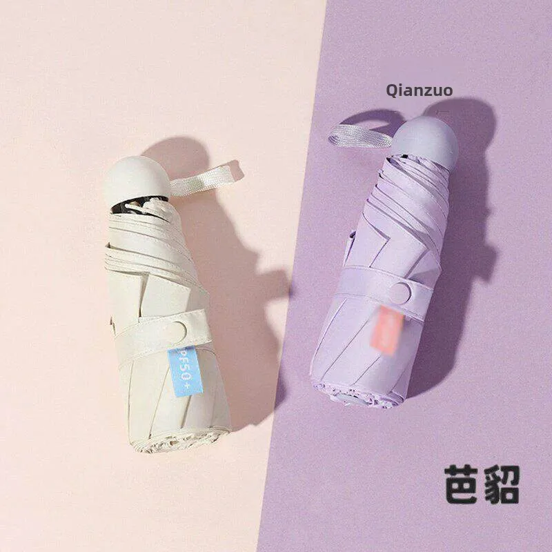 携帯用ポケットサイズ傘-女性用日傘-uvカット-雨天兼用-コンパクト折りたたみカプセル型日傘