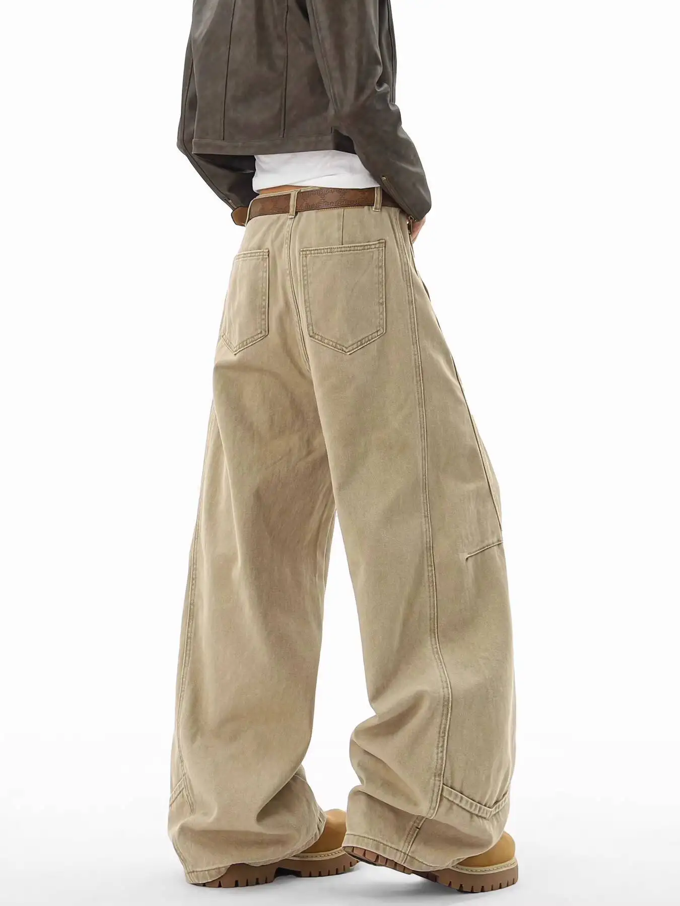 Unisex Autumn Khaki Jeans Casual Pants Vintage Streetwear Cargo Pants Loose Casual Wide Leg Trousers