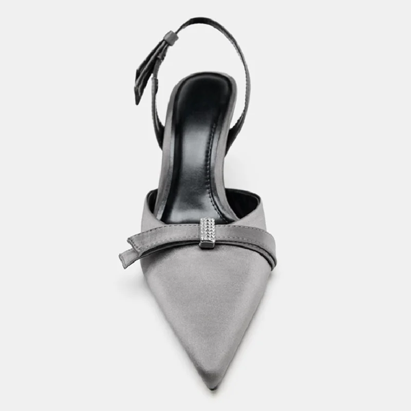 أنيقة عالية الكعب للنساء Bowknot مزين مثير أشار تو عارية الذراعين كعب صندل فاخر فستان الحفلات مضخات Zapatos De Mujer #3