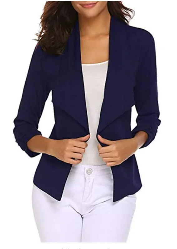 Blazer manga comprida para mulheres, casaco simples e fino para senhoras, monocromático