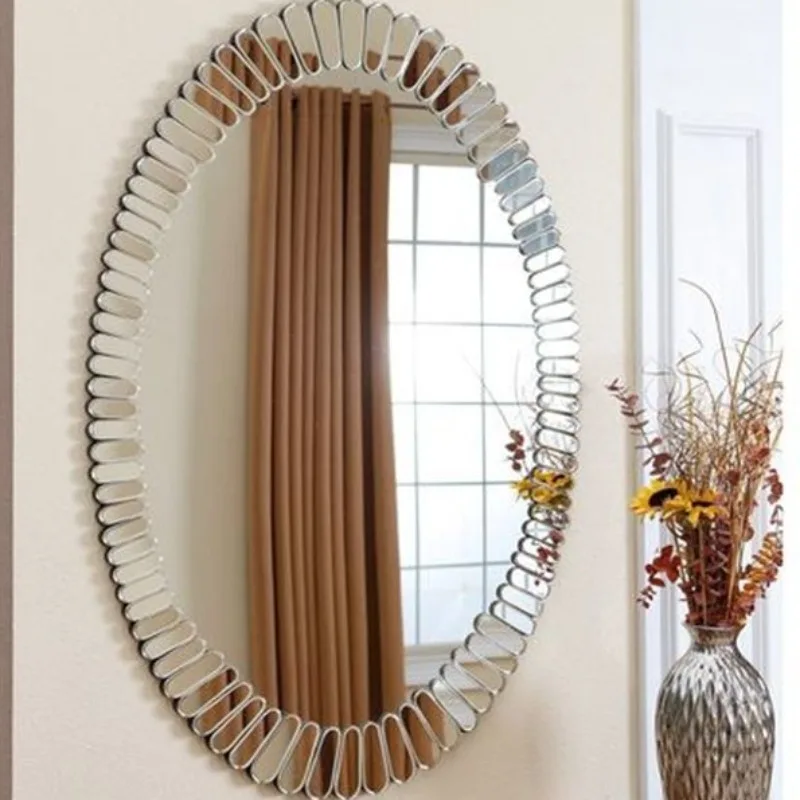 French bathroom mirror wall mounted retro entrance oval wall mounted light luxury decorative mirror