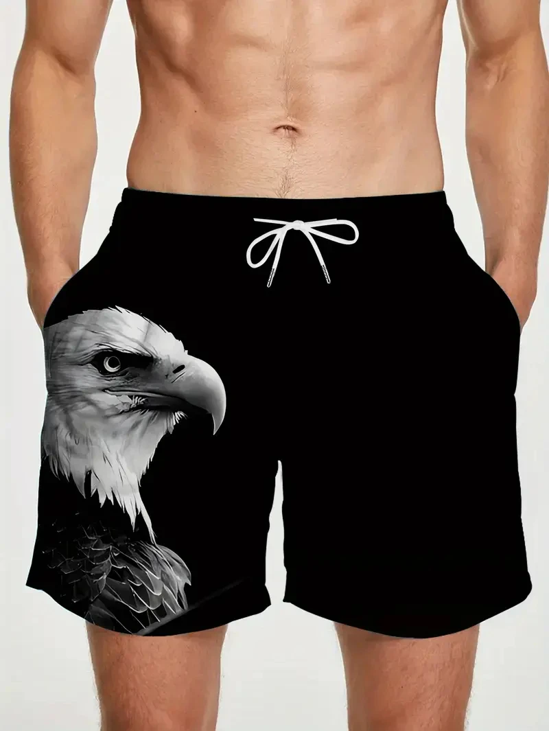 

Мужские шорты 2026: Летняя распродажа, 3D-принт с орлом, плавательные шорты унисекс, повседневные, оверсайз, модные пляжные шорты Y2K для мужчин