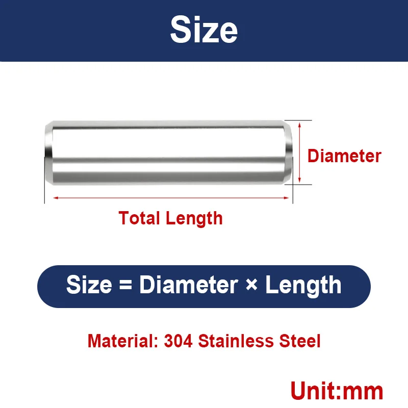 304 Stainless Steel Rustproof High Hardness Dowel Pin M1.0-M10 4mm-100mm Cylindrical Locating Pin For Industrial Fastening
