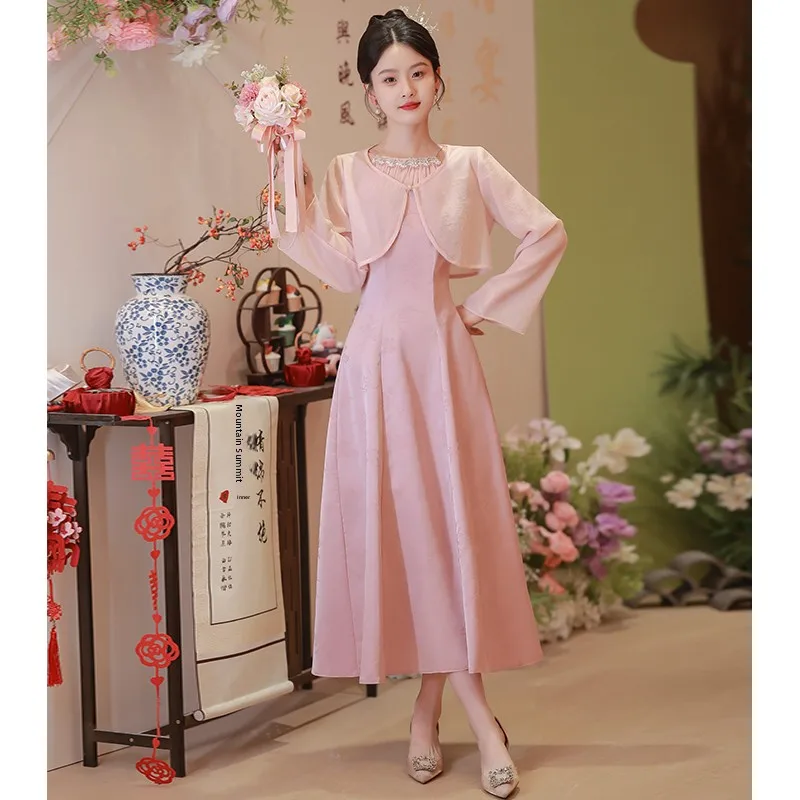 

Pink Engagement Evening Gown 2023 New Sle Bridal Casual Wedding Dr Small Size Return Home Happy Marriage Sweet Promise