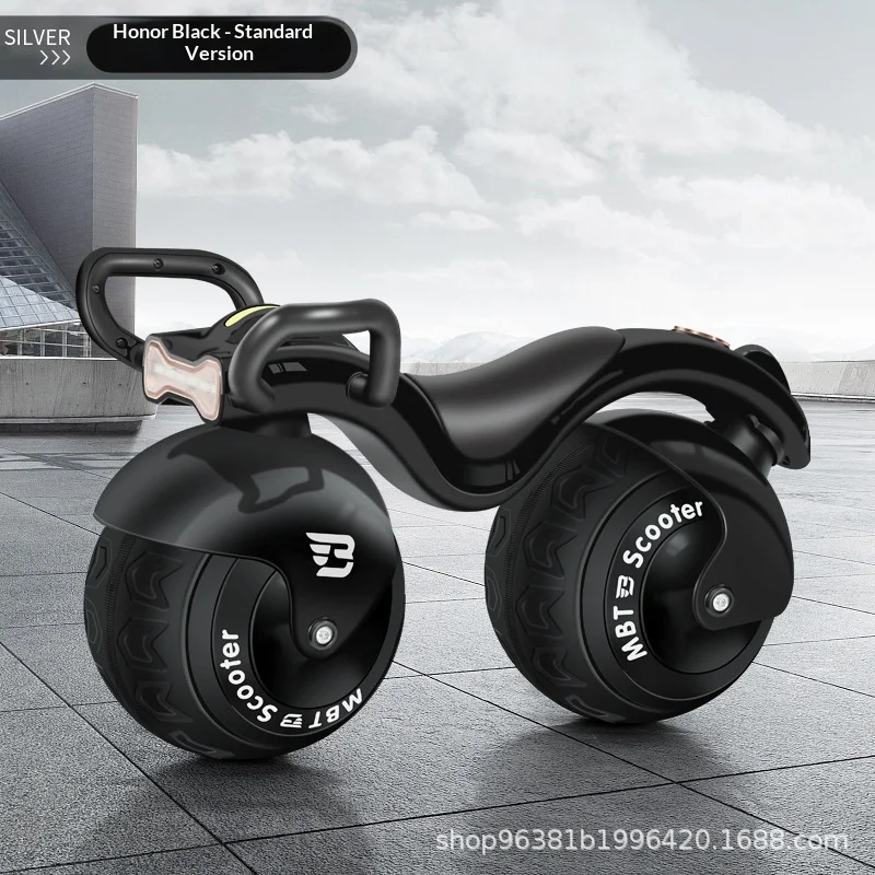 Mbt Balance Bike Swivel Drift Scooter Anti Rollover Push Handle Adjustable Glide Walking Vehicle Black Wide Wheels Outdoor Use
