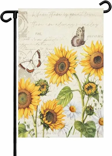 Farm Sunflowers Garden Flag Double Side, Retro Flowers Butterfly, 12x 18 RRI