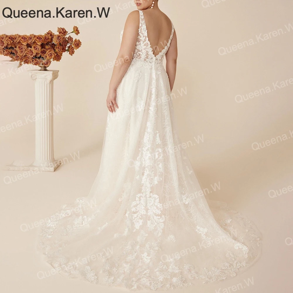 Queena.Karen.W Elegant A line Wedding Dress V Neck lace applique bride dress robe de mariee A line Wedding Bridal Gown