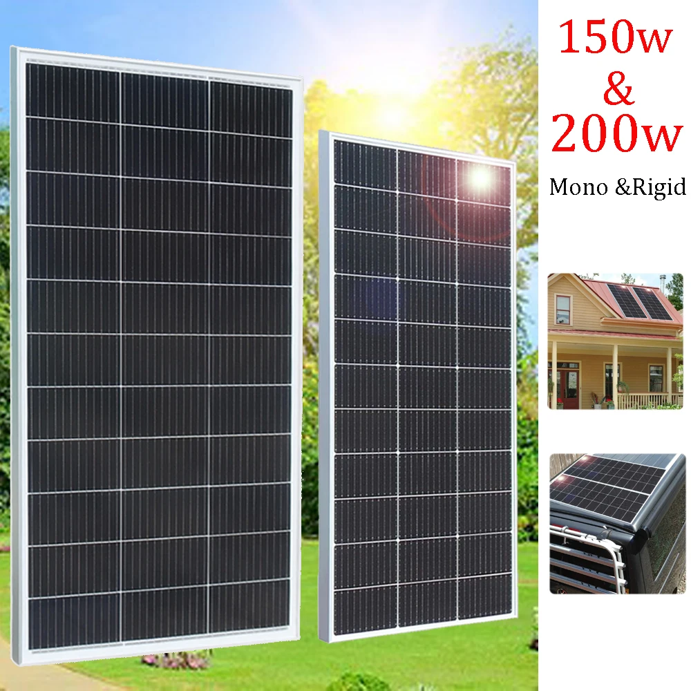 Panneau solaire photovoltaïque 200w 150w 80w, verre trempé rigide, chargeur de batterie 12v, camping-car monocristallin, maison, RV, toit de bateau
