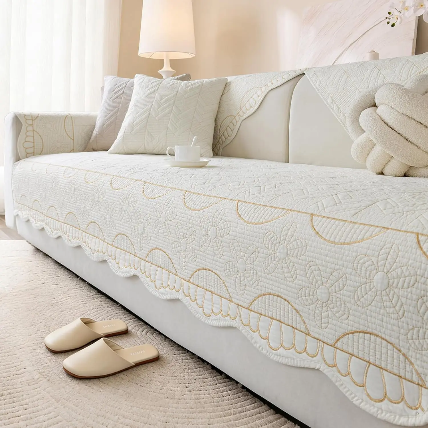 Cotton Quilted Rustic Floral Sofa Cover Protector