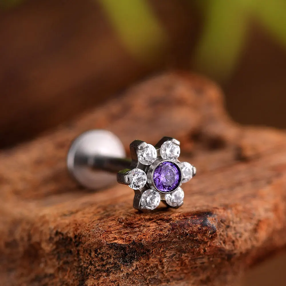 Milky Way ASTM F136 Titanium Piercing Jewelry 16G Nose PIERC Flower Earrings Cochlear Rings Ear Cartilage Helix Studs Flat BacK