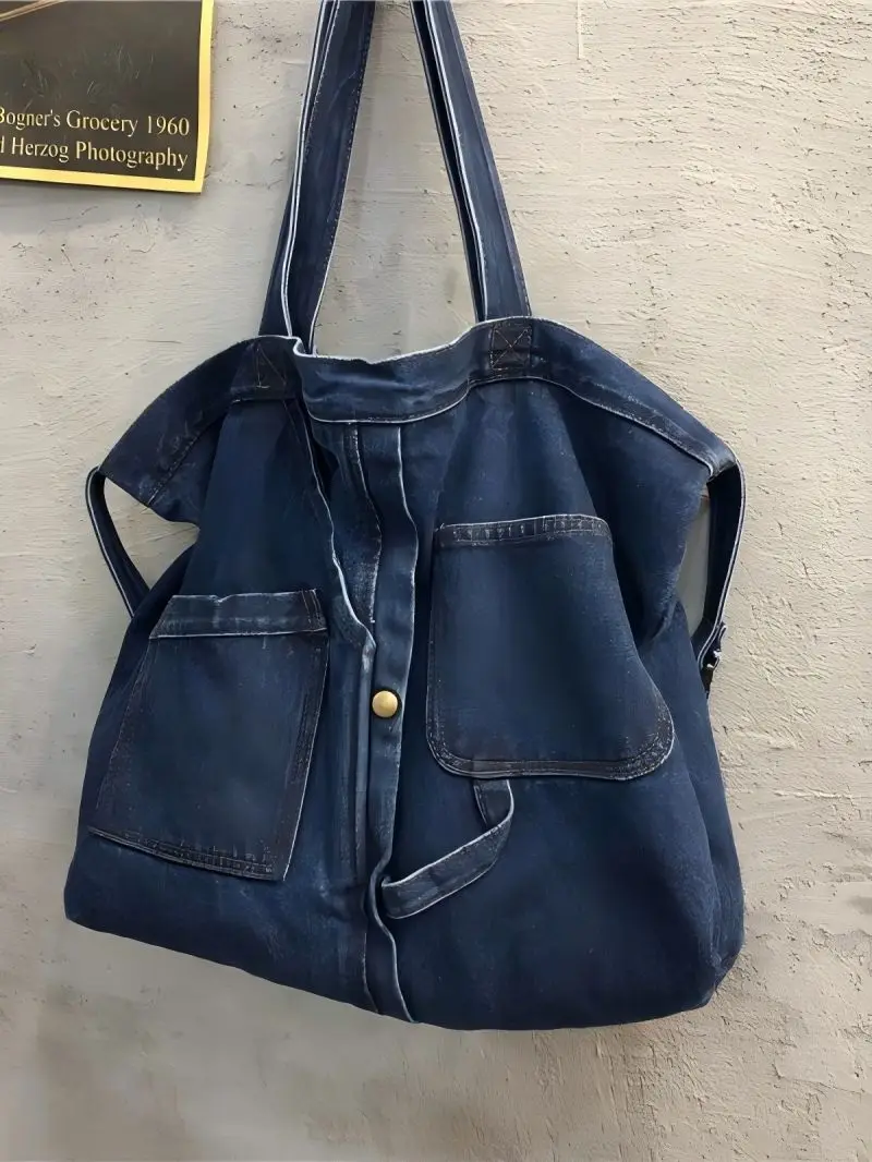 CGCBAG-Bolsos de mensajero de lona de mezclilla para mujer, bolso de mano de gran capacidad, bolso de hombro femenino sólido Simple, bolsos de compras