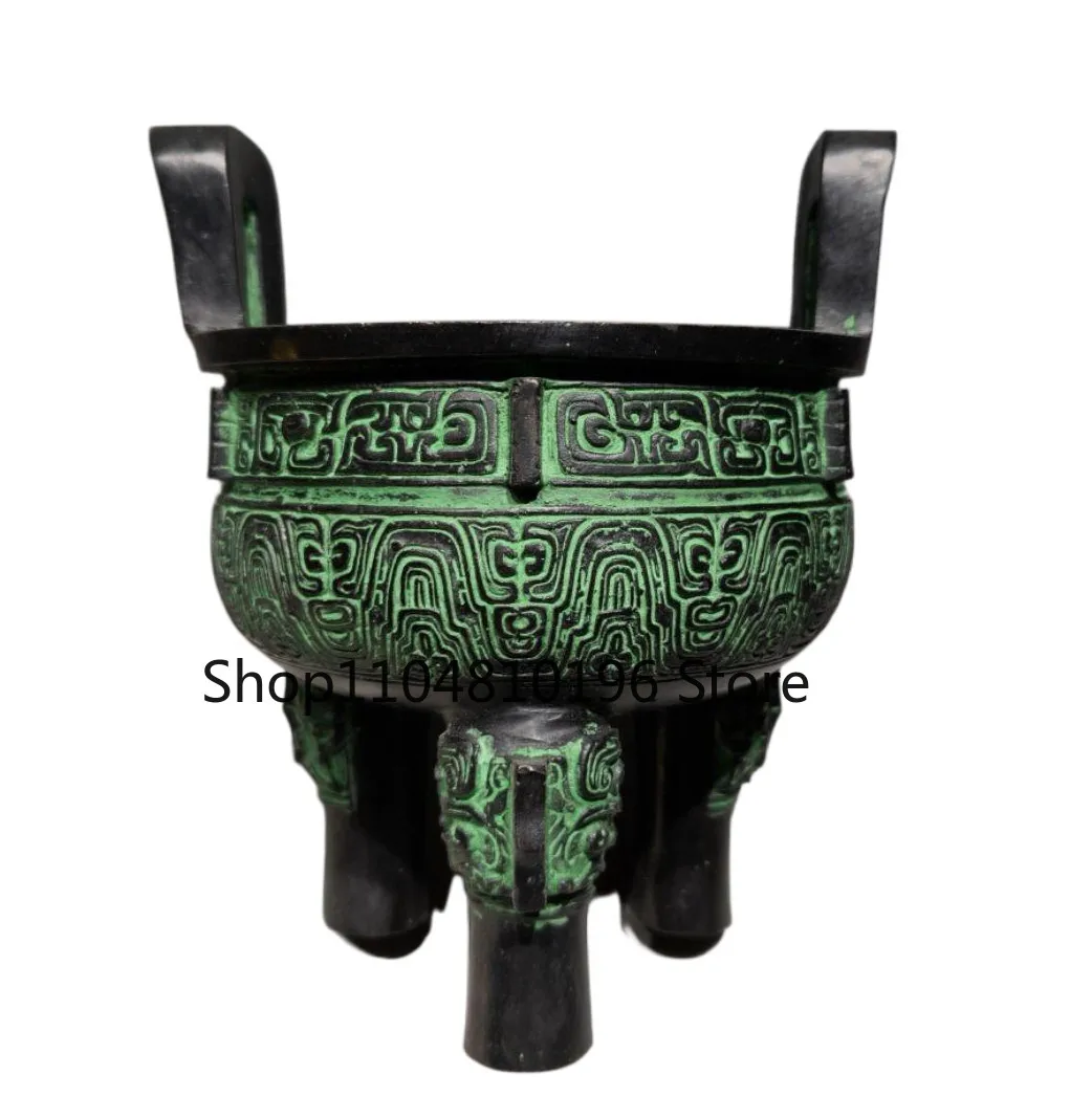 collectable Archaic Patina Bronze Statues Tripod lucky Incense Burners Censer