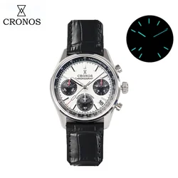 Cronos L6035 New Chronograph Quartz Men Watches Miyota 6S20 38.5mm Black&wWhite Panda Dial Sapphire Waterproof 10Bar BGW-9