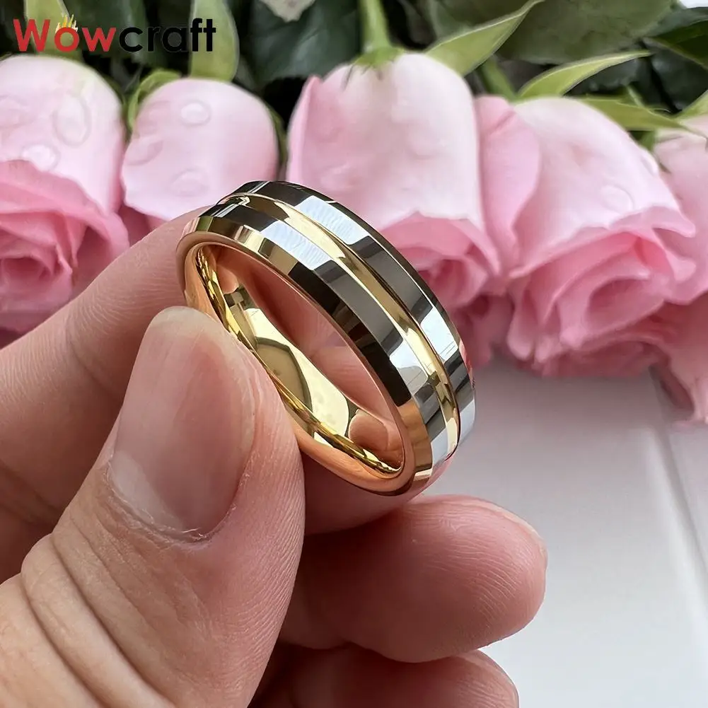 Two Tone Gold Plated Tungsten Finger Ring for Men Women Fashion Engagement Wedding Band