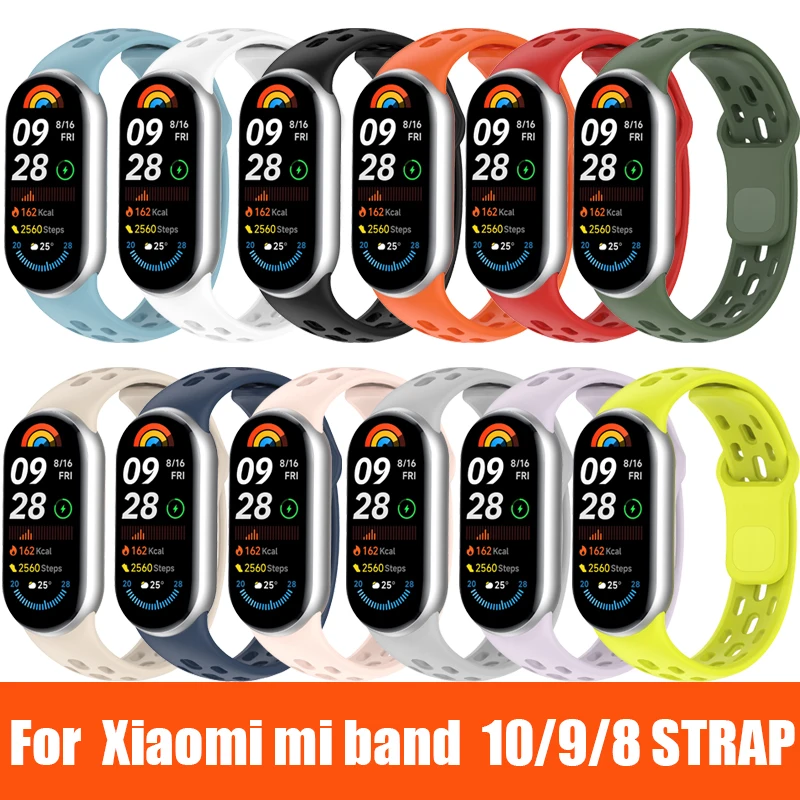 حزام ساعة لشاومي Mi Band 10 9 8 حزام NFC اكسسوارات الرياضة سيليكون سوار معصمه حزام الفرقة ل Mi الفرقة 8 9 10 حزام