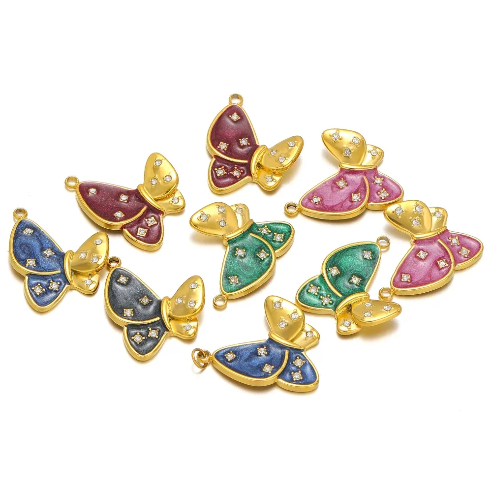 

5pcs Stainless Steel Zircon Enamel Butterfly Charms for DIY Women Exquisite Necklace Pendants Making Bracelets Jewelry Findings