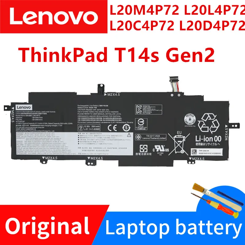 

Новый оригинальный аккумулятор для ноутбука Lenovo ThinkPad T14s Gen2 L20M4P72 L20L4P72 L20C4P72 L20D4P72 15,36 V-57Wh 3711 мАч