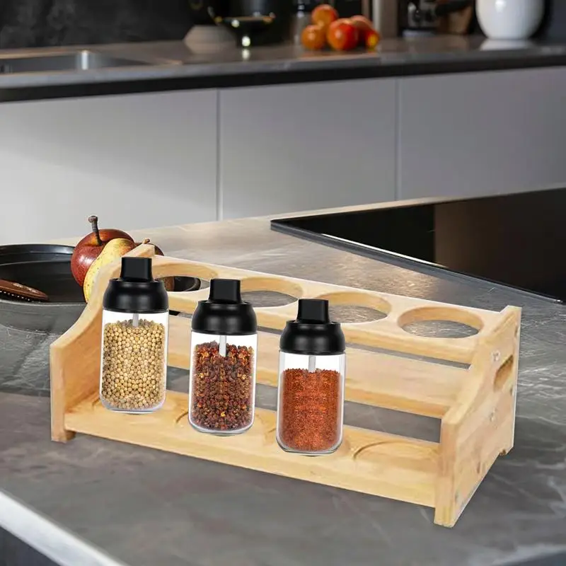 Seasoning Organizer Countertop Organizer Shelf With 2 Tier Wooden Kitchen Dressing Bottle Organizer Rack For Jars Baking