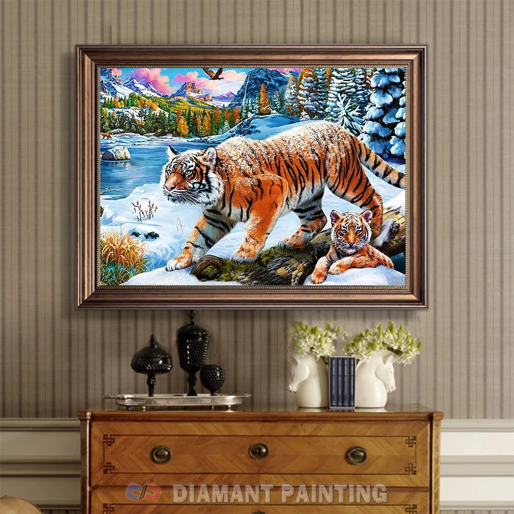 5D Full New Arrival Diamond Embroidery Tiger Winter Cross Stitch Snow Diamond Painting Animals Rhinestone Pictures Wall Decor