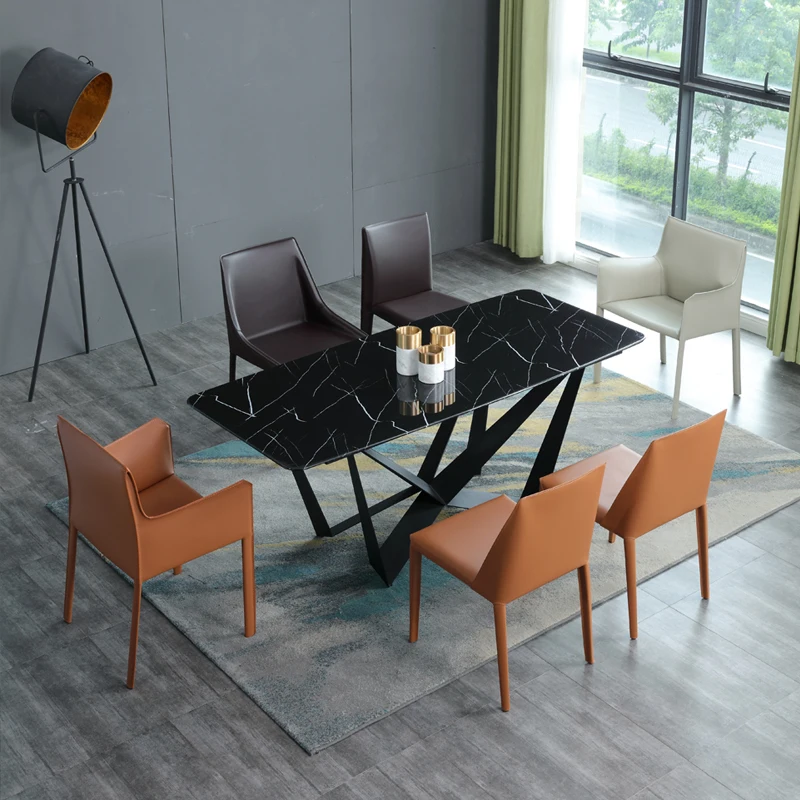 

Modern Design Dining Room Chair Set Metal Frame Saddle Leather Hotel Cafe Restaurant Dining Table and Chair