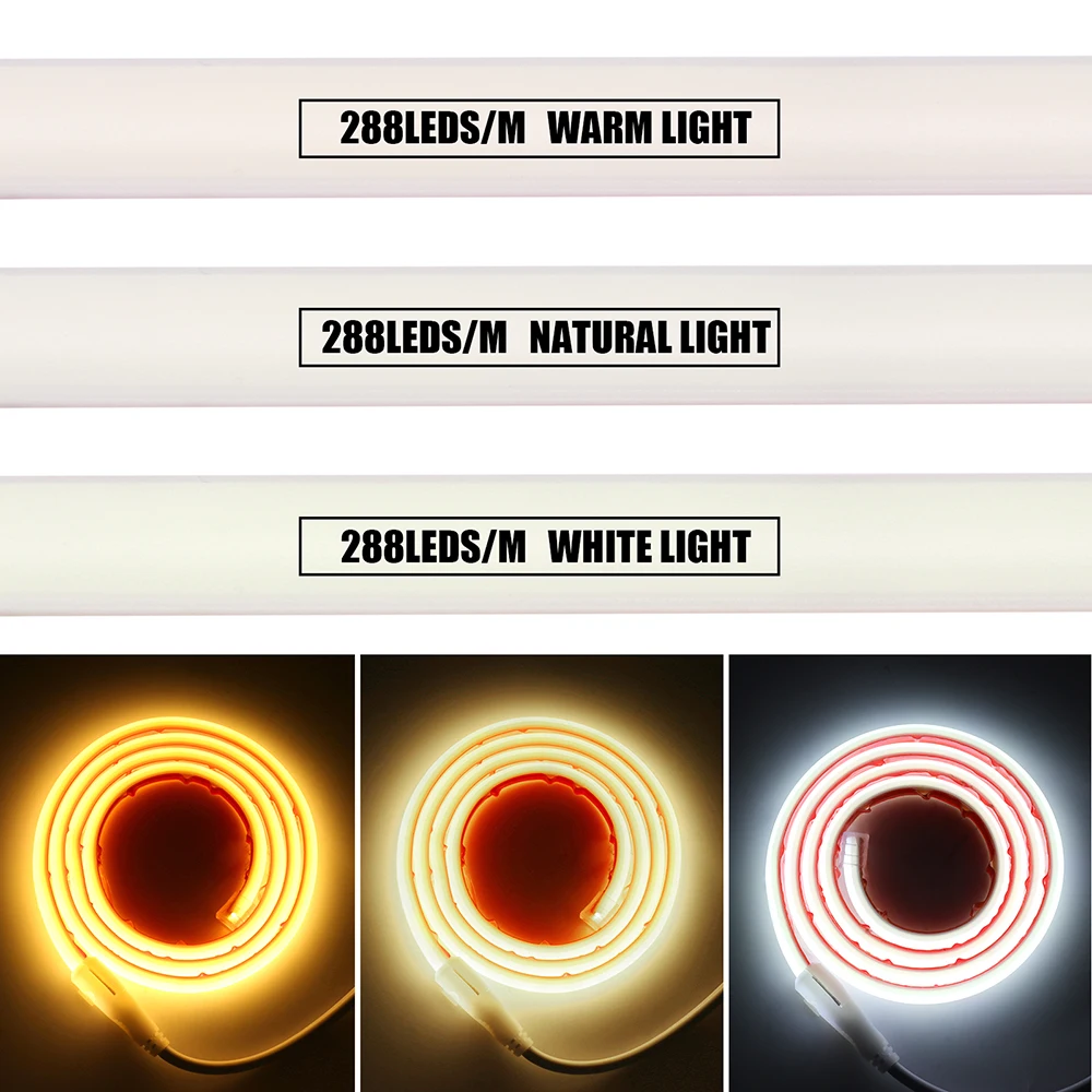 Dimmable LED COB Strip Light Adhesive Tape 220V Dimmer Switch EU Power Kit 288 LEDs Linear Lighting Flexible Silicone Tube Lamp