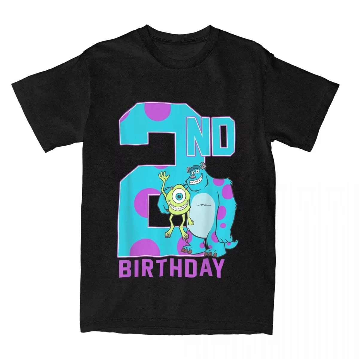 Camiseta de monstruos para hombre y mujer, camisa de manga corta 100% de algodón, con estampado de Mike & Sully, feliz 2 ° cumpleaños, recién llegado