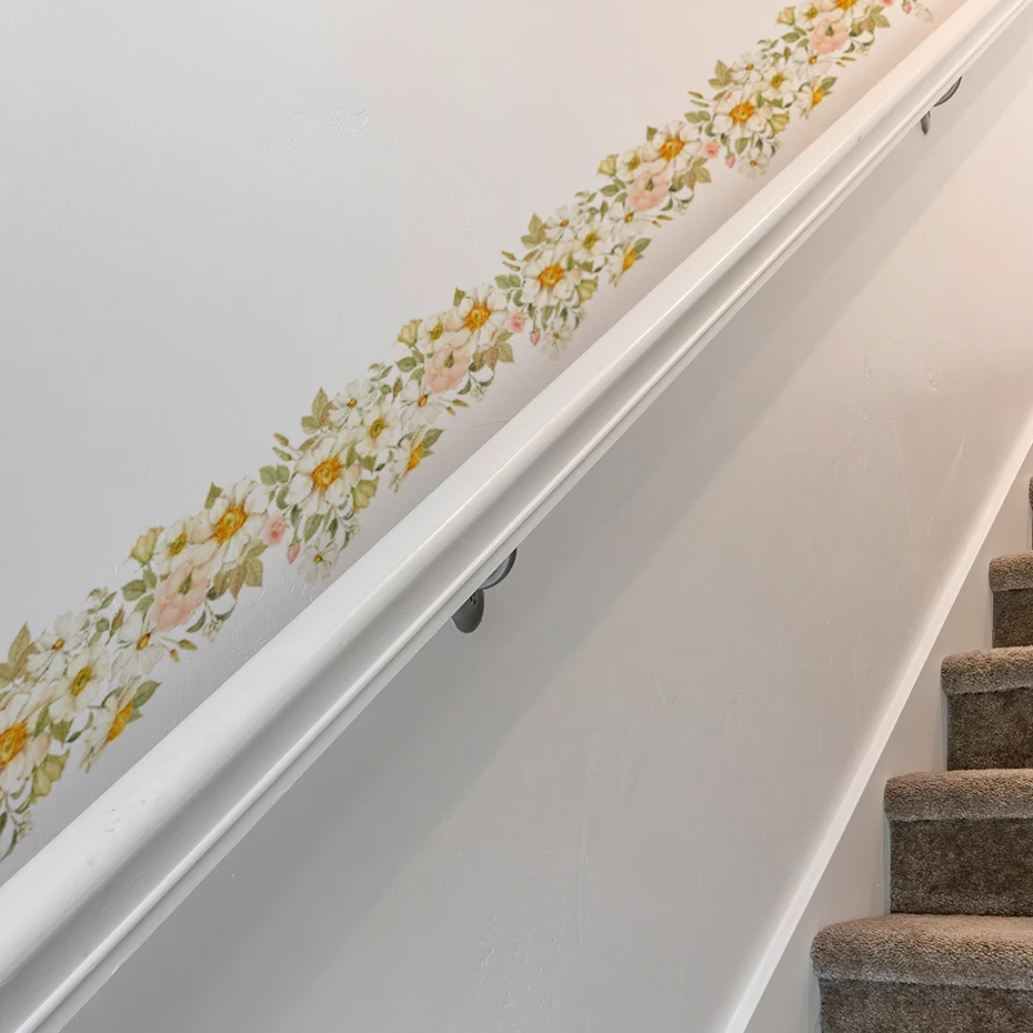 Boho Flowers Wall Sticker Vinyl  Peel and Stick Waterproof Stair handrail Living Room Kitchen Bathroom Home Wall Sticker