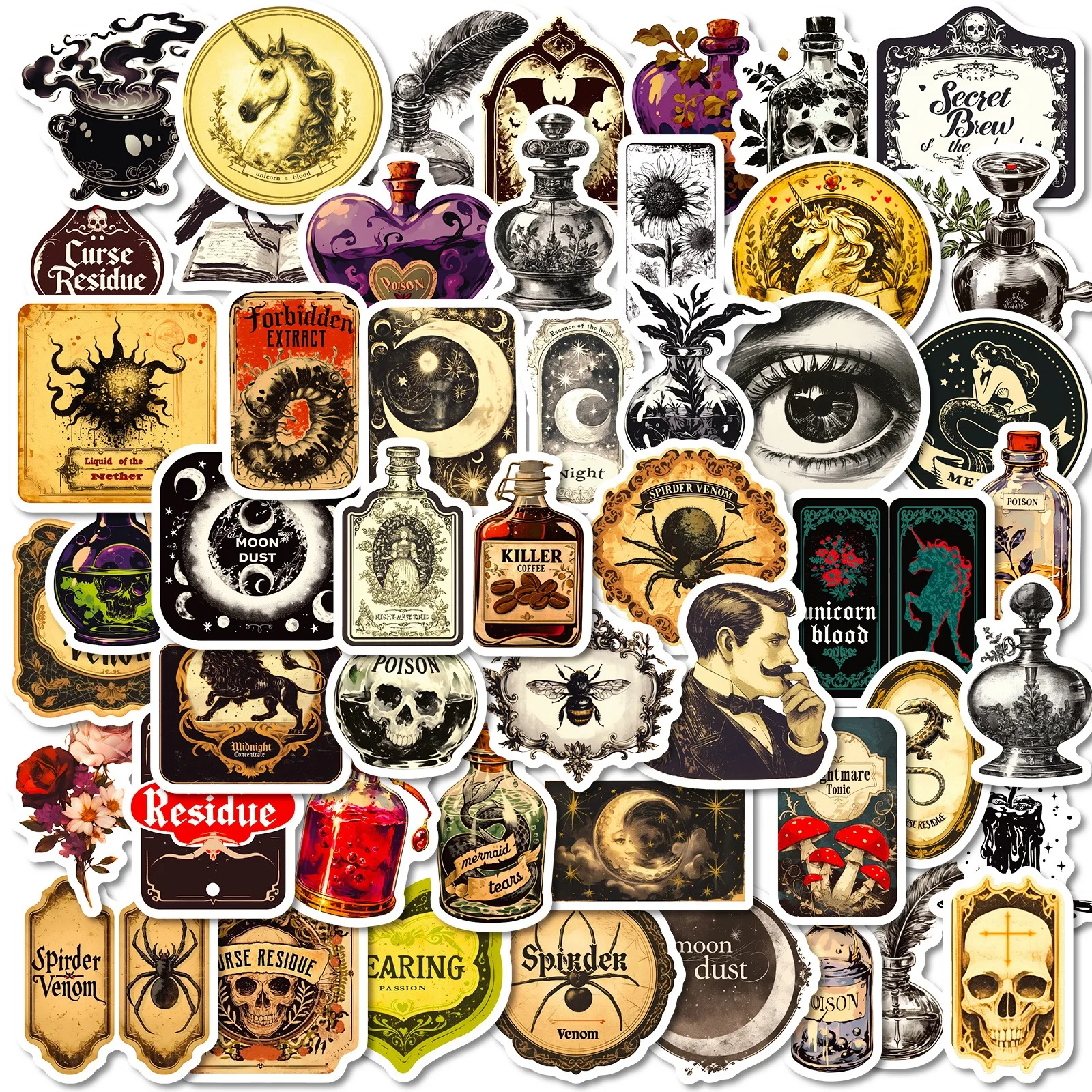 

10/50PCS Vintage Gothic Aesthetic Pharmacist Potion Stickers Graffiti Horrible Goth Decals For Phone Laptop Skateboard Suitcase