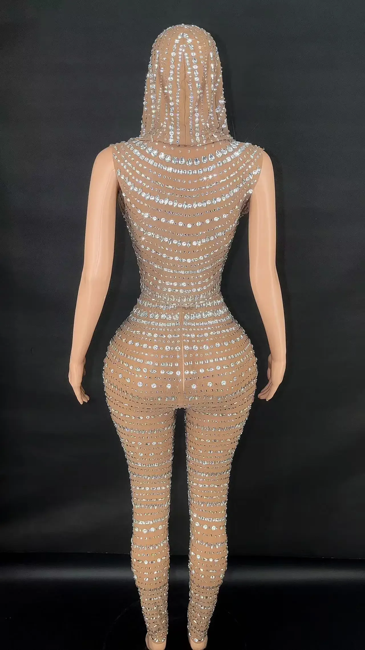 Transparent Leggings Stretch Costume Performance Outfit Sexy Skinny Sequins Mirrors Jumpsuit Dance Wear
