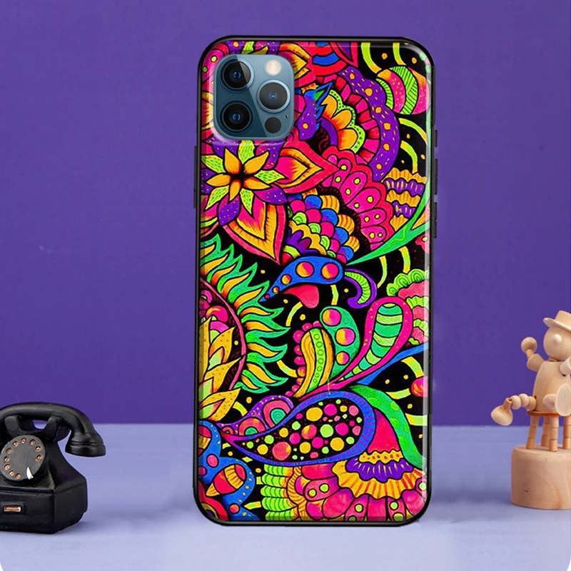 70s hippie Psychedelic floral flowers Silicone Case For iPhone 13 11 14 12 Pro Max Mini 7 8 Plus X XR XS Max SE 2020 Phone Shell