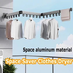 Droogrek voor kleding, opvouwbaar droogrek van aluminiumlegering, aan de muur gemonteerd opvouwbaar droogrek, ruimtebesparende wasdroger