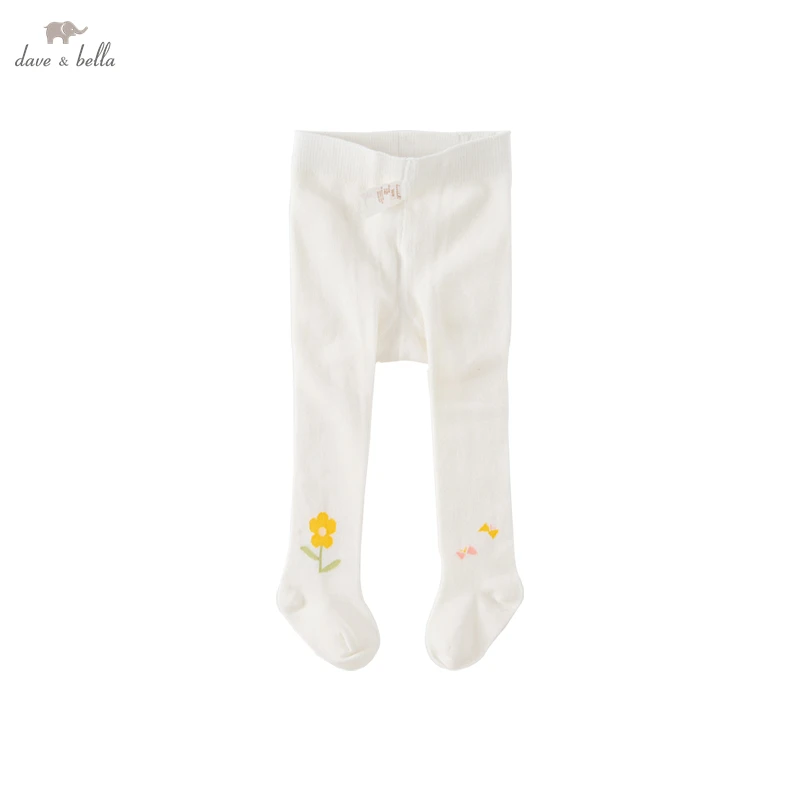 Dave Bella Autumn Cotton Girls Pantyhose White Baby Children Leggings Floral Print Newborn Pantyhose DB3222707