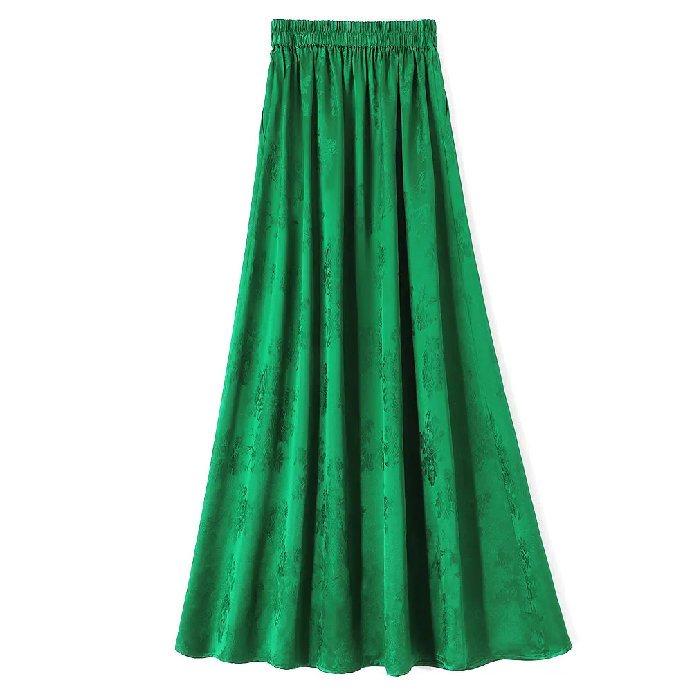 BirdTree-35MM Silk Watered Gauze Elegant Skirts, Elastic Waist Jacquard, Women Retro Casual A-line Skirt, 2026 Autumn B67530CC