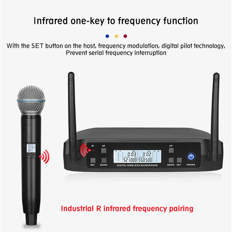 Imagem -03 - Microfone sem Fio Profissional Sistema de Microfone Uhf Mic Freqüência Automática 60m Fase Festa Igreja Dupla Handheld Microfones