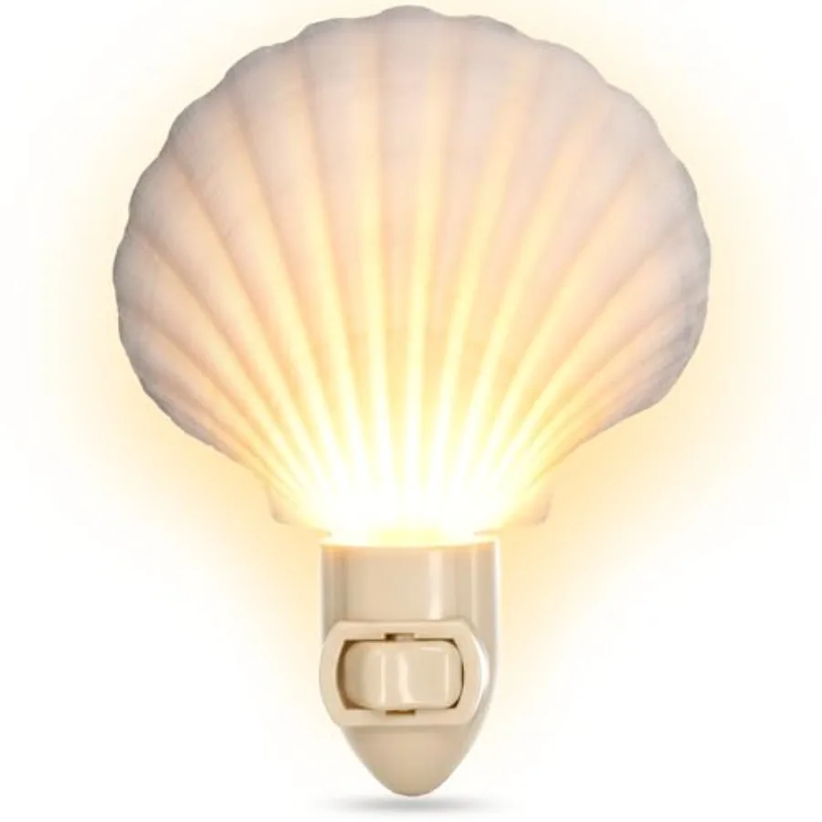 

Seashell Night Light Beach Night Light with White Clam Shell Light for Bathroom Sea Shell Lamp Seashell Lamp Plug Into Wall