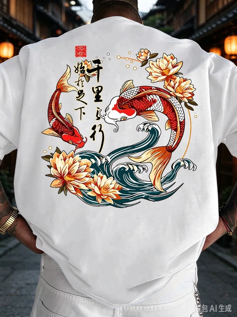 Double Golden Carp Lotus Flower Pattern 3D Print Sports Quick-dry Breath MenT-shirt Outdoor Street Fashion Short Sleeve Clothing