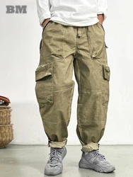 High Quality Vintage Cargo Pants For Men Plus Size Distressed Straight Pants Japanese Streetwear Harajuku Khaki Baggy Trousers