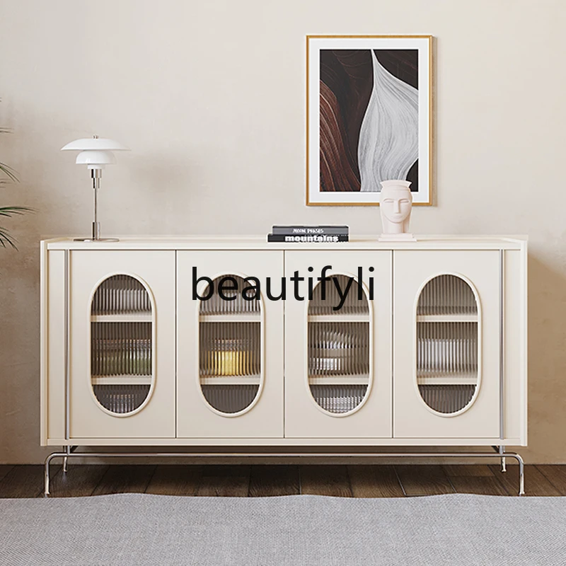 

American-style Light Luxury Solid Wood Sideboard Cabinet for Living Room Mid-century Arch Modern Minimalist Storage Cabinet