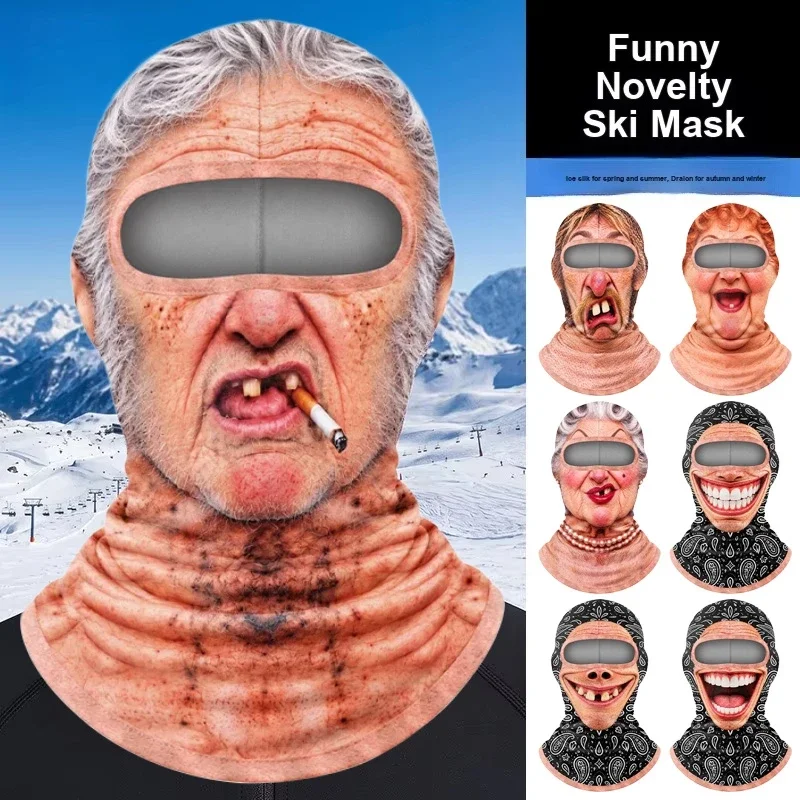 14 Styles Funny 3D Human Face Balaclava, Windproof Full Face Neck Cover Ski Mask Prank Headwear For Snowboarding Cycling