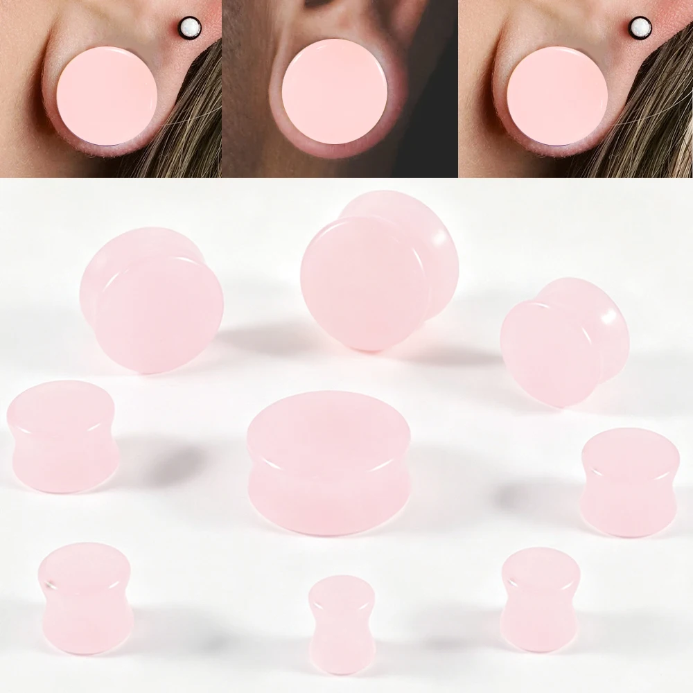 Body Jewelry Gauge Sizes - ピンクガラス製イヤートンネルプラグ、イヤーゲージ、ストレッチャー、エキスパンダー、低刺激性、滑らかなガラス製ボディピアス、イヤージュエリー、マルチサイズセット