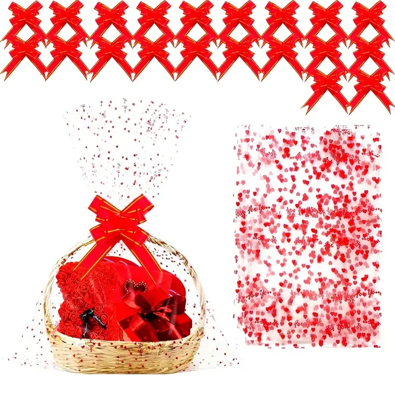 20/50 Stück, farbiger Liebesbogen, große Geschenktüte aus Zellophan, Obstkorb-Verpackungsbeutel, Korbverpackung, Geschenkkorbverpackung