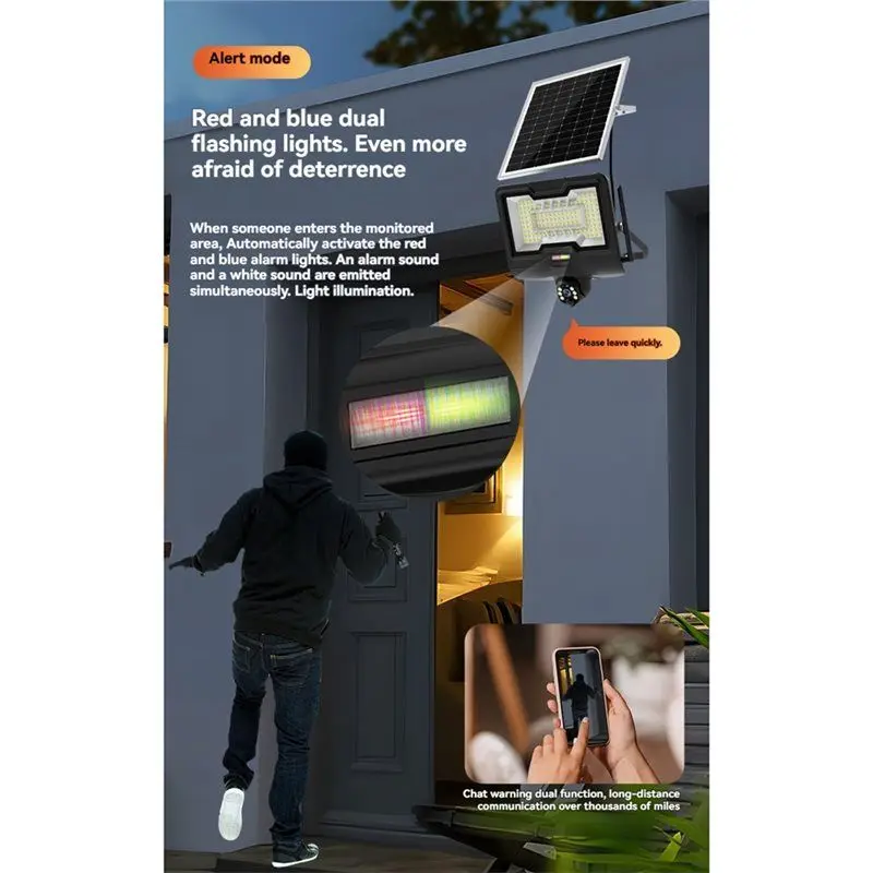 B18B Flood Light 600W& Solar Powered Surveillance Camera 4K HD 3MP For Outdoor Garden Orchard Farm 360° IP65 Waterproof